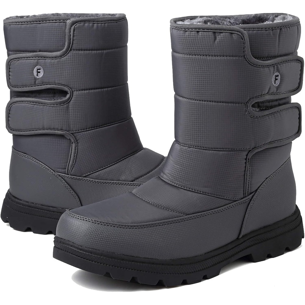 image:imageMens Snow Boots Womens Winter Boots Waterproof Fur Lined Warm Lightweight Ankle Boots High Top Slip On AntiSlip Casual Outdoor Shoes BootiesGrey