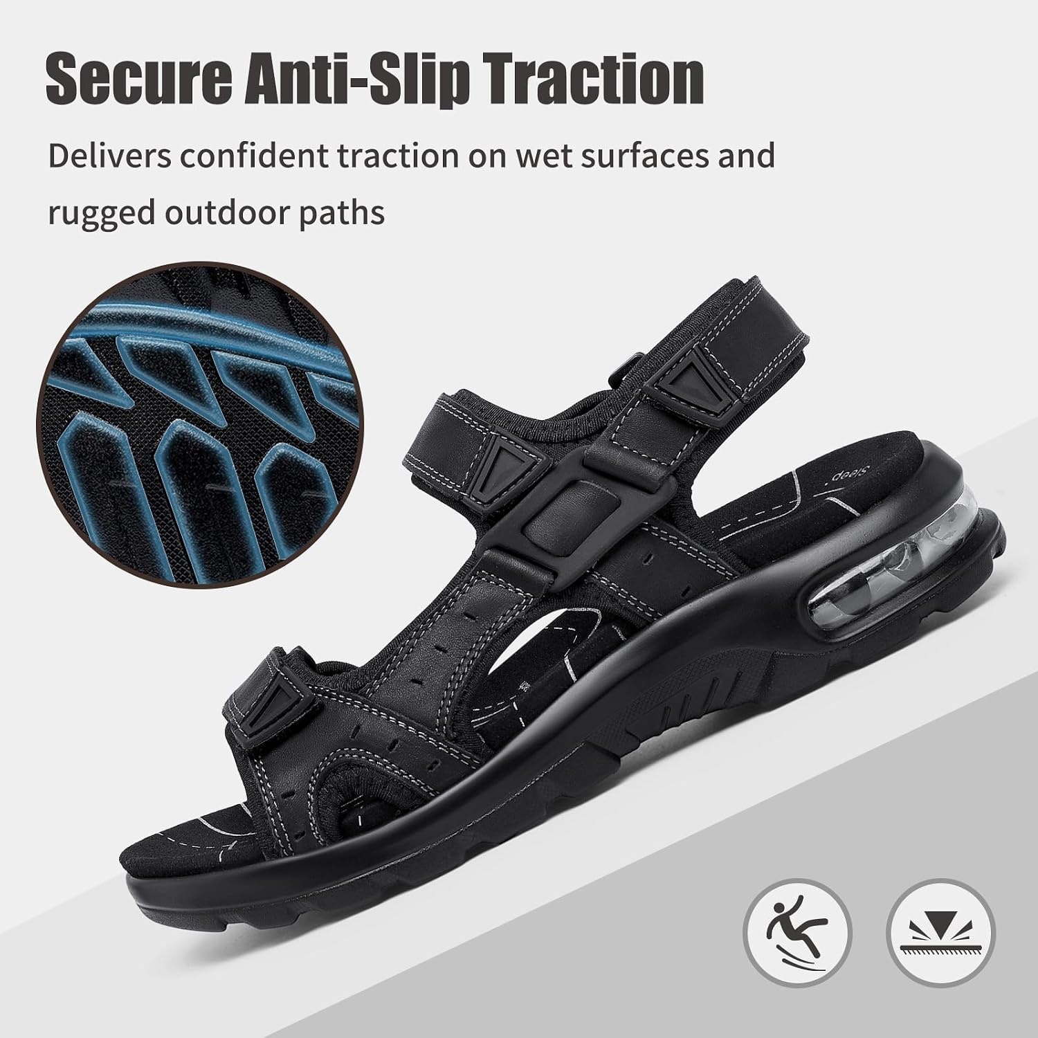 image:imageziitop Mens Athletic Sandals with Arch Support Outdoor Walking Sandals Adjustable Straps Air Cushion NonSlip Lightweight Hiking Casual Sport SandalsAllblack
