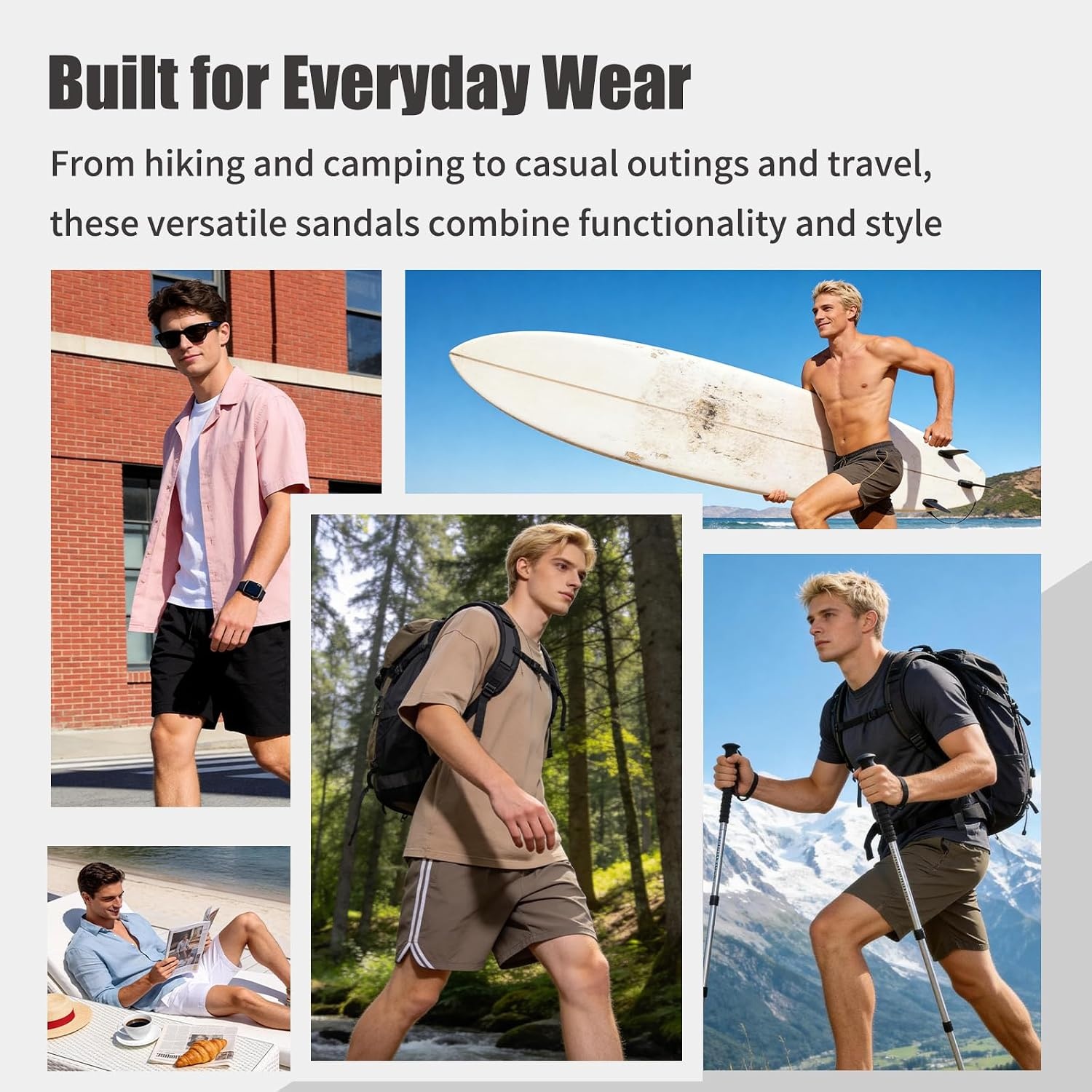 image:imageziitop Mens Athletic Sandals with Arch Support Outdoor Walking Sandals Adjustable Straps Air Cushion NonSlip Lightweight Hiking Casual Sport SandalsAllblack