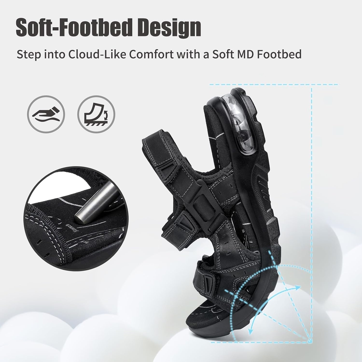 image:imageziitop Mens Athletic Sandals with Arch Support Outdoor Walking Sandals Adjustable Straps Air Cushion NonSlip Lightweight Hiking Casual Sport SandalsAllblack