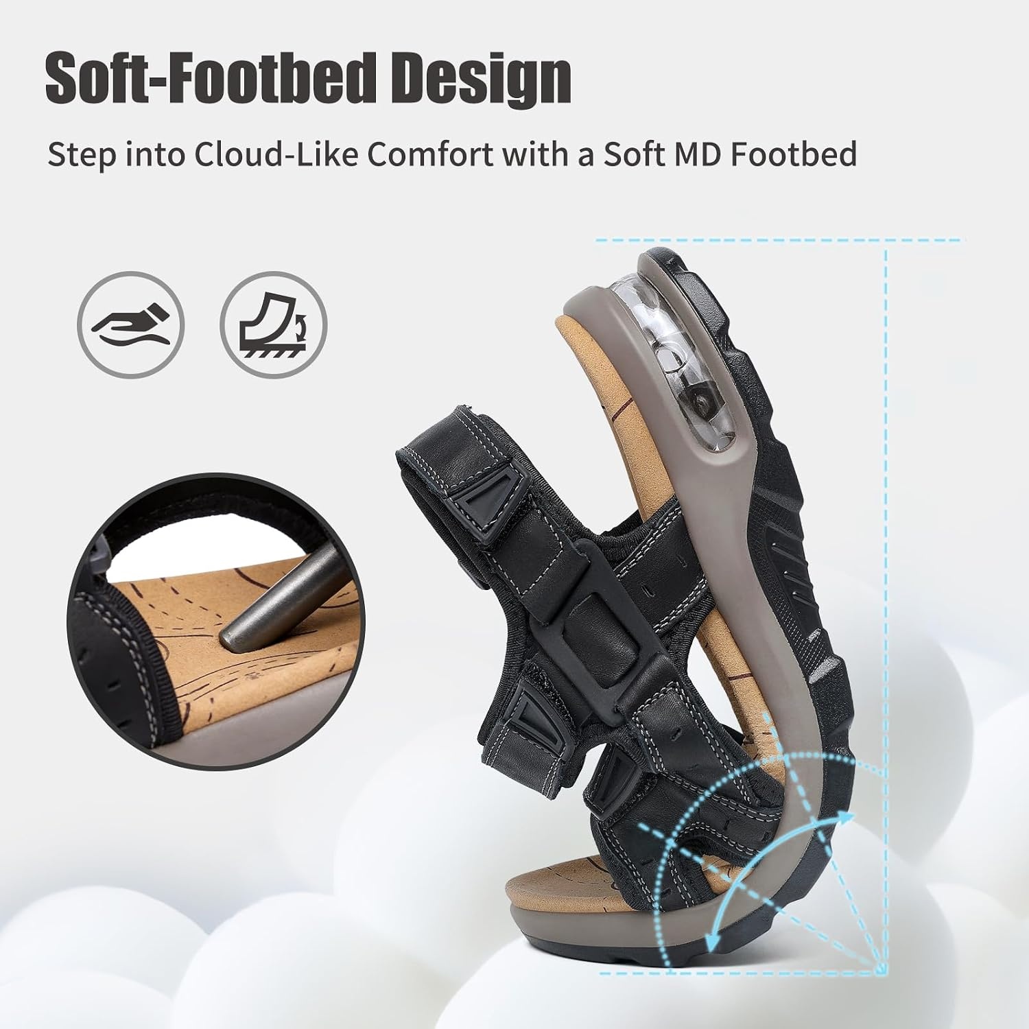 image:imageziitop Mens Athletic Sandals with Arch Support Outdoor Walking Sandals Adjustable Straps Air Cushion NonSlip Lightweight Hiking Casual Sport SandalsBlack
