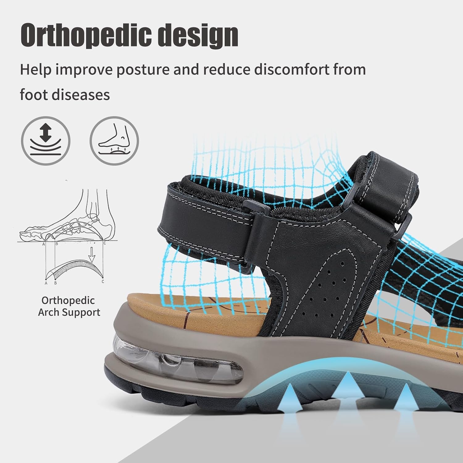 image:imageziitop Mens Athletic Sandals with Arch Support Outdoor Walking Sandals Adjustable Straps Air Cushion NonSlip Lightweight Hiking Casual Sport SandalsBlack