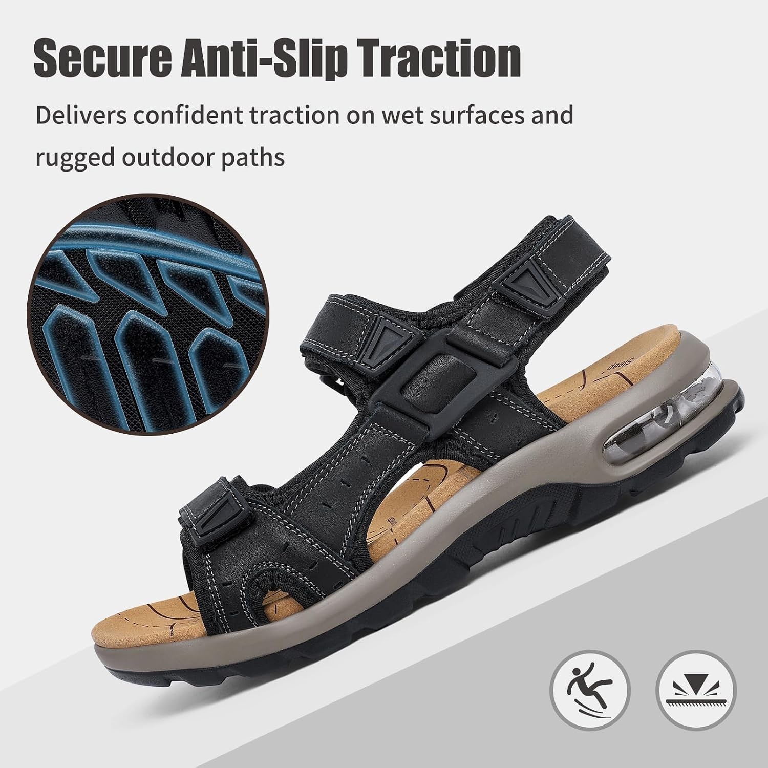 image:imageziitop Mens Athletic Sandals with Arch Support Outdoor Walking Sandals Adjustable Straps Air Cushion NonSlip Lightweight Hiking Casual Sport SandalsBlack