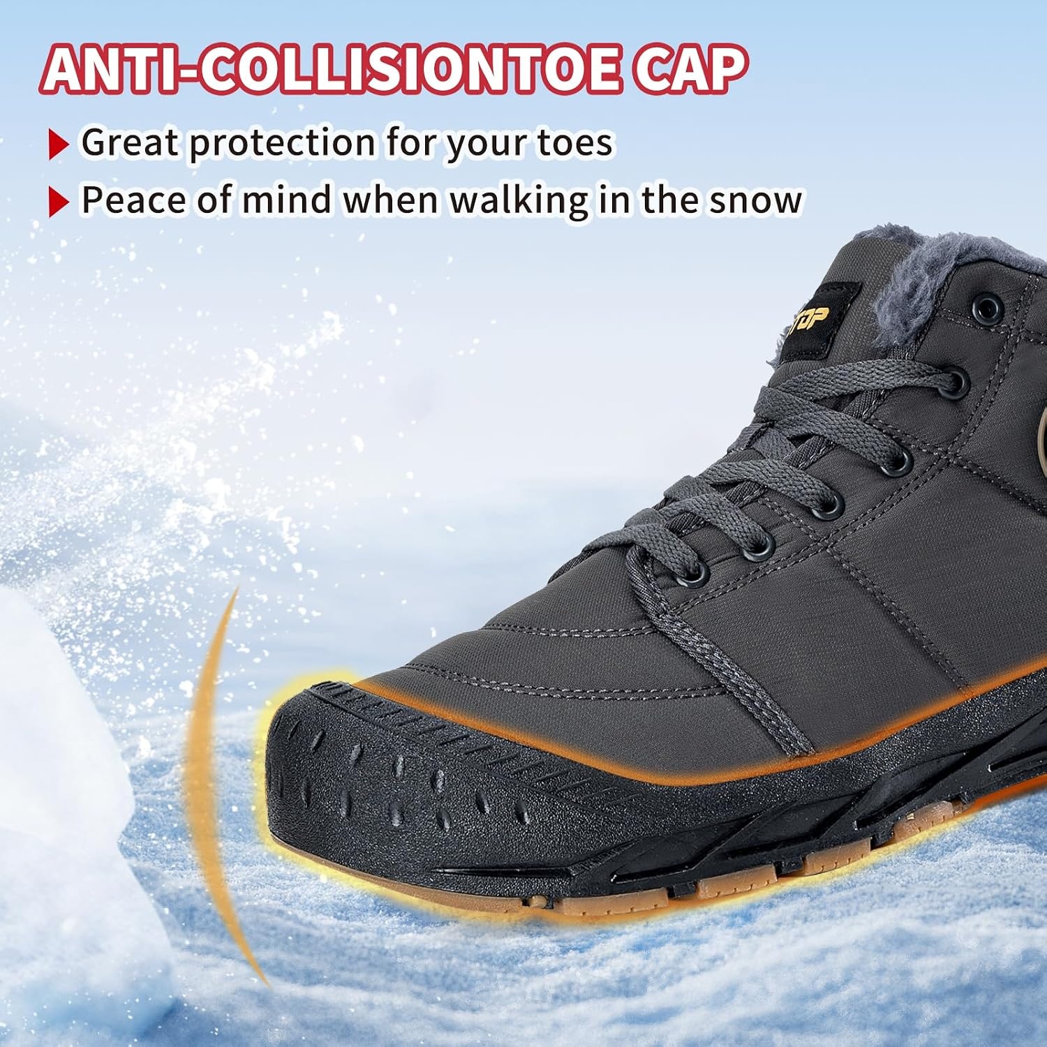 image:imageMens Snow Boots Mens Winter Boots Mens Winter Trekking Snow Boots Winter Boots for Men Waterproof Fur Lined Warm Winter Boots Men Lace up Snow Ankle Shoes Outdoor AntiSlip Lightweight Hiking BootGrey