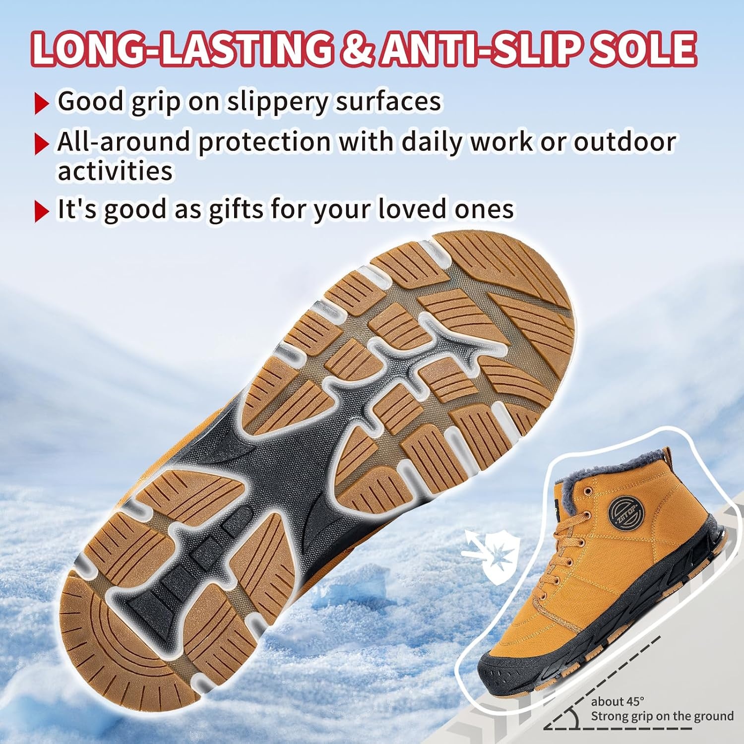 image:imageMens Snow Boots Mens Winter Boots Mens Winter Trekking Snow Boots Winter Boots for Men Waterproof Fur Lined Warm Winter Boots Men Lace up Snow Ankle Shoes Outdoor AntiSlip Lightweight Hiking BootKhaki