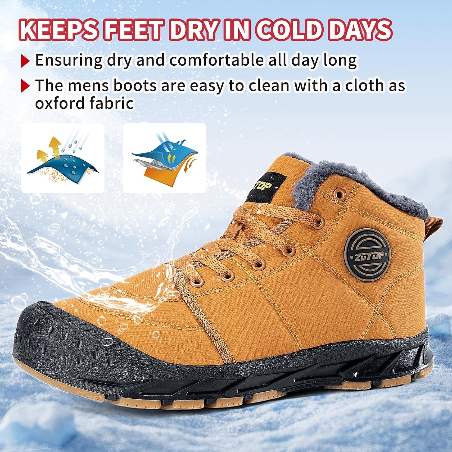 image:imageMens Snow Boots Mens Winter Boots Mens Winter Trekking Snow Boots Winter Boots for Men Waterproof Fur Lined Warm Winter Boots Men Lace up Snow Ankle Shoes Outdoor AntiSlip Lightweight Hiking BootKhaki