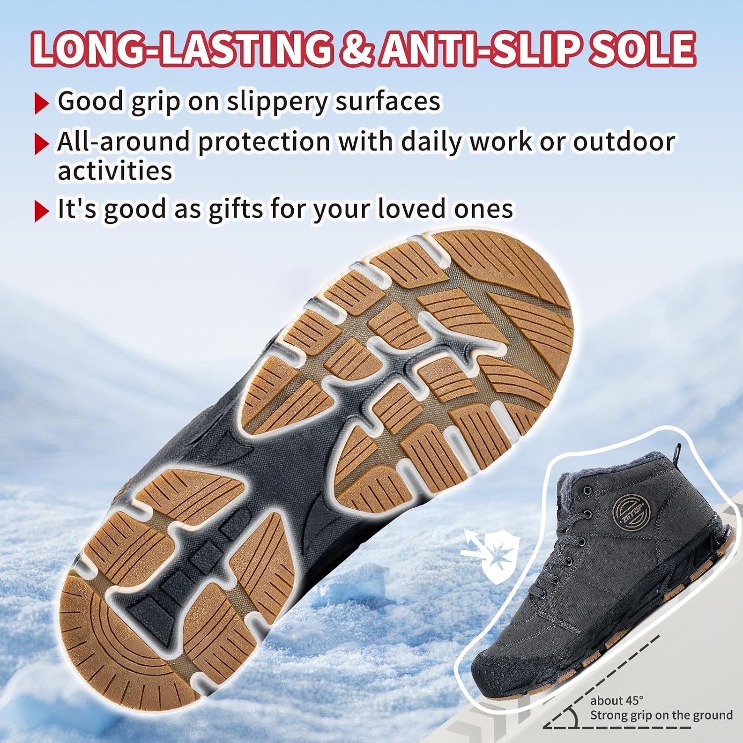 image:imageMens Snow Boots Mens Winter Boots Mens Winter Trekking Snow Boots Winter Boots for Men Waterproof Fur Lined Warm Winter Boots Men Lace up Snow Ankle Shoes Outdoor AntiSlip Lightweight Hiking BootGrey