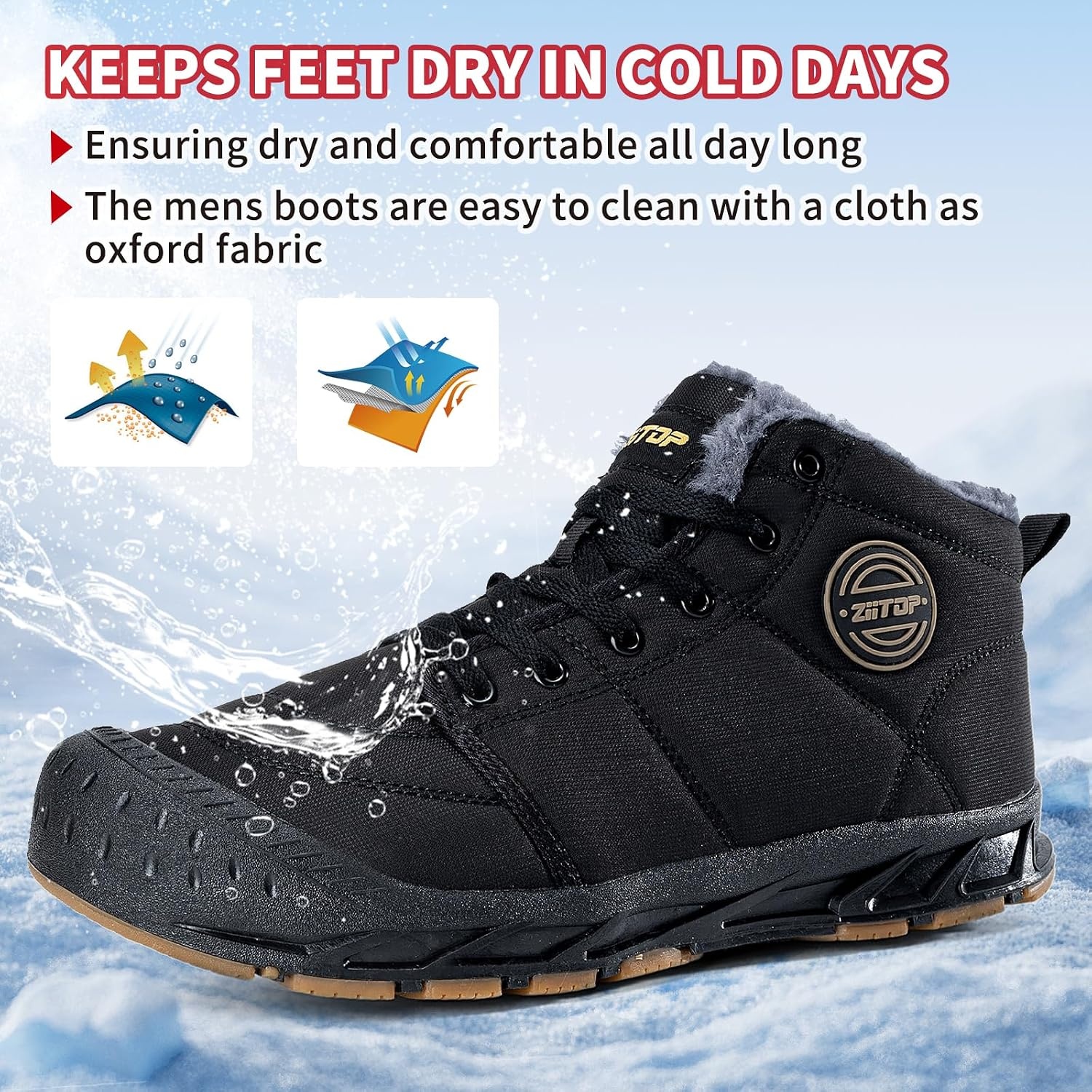 image:imageMens Snow Boots Mens Winter Boots Mens Winter Trekking Snow Boots Winter Boots for Men Waterproof Fur Lined Warm Winter Boots Men Lace up Snow Ankle Shoes Outdoor AntiSlip Lightweight Hiking BootBlack