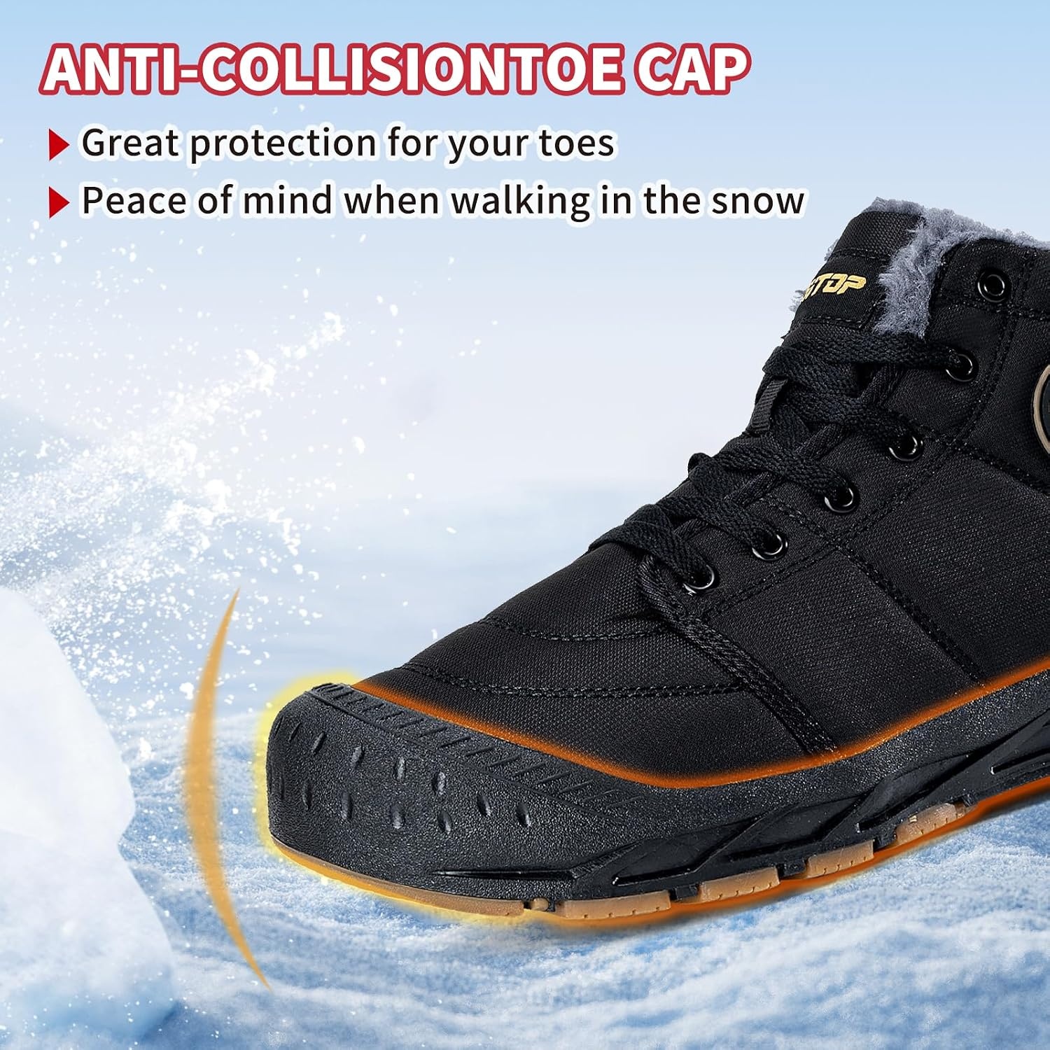 image:imageMens Snow Boots Mens Winter Boots Mens Winter Trekking Snow Boots Winter Boots for Men Waterproof Fur Lined Warm Winter Boots Men Lace up Snow Ankle Shoes Outdoor AntiSlip Lightweight Hiking BootBlack