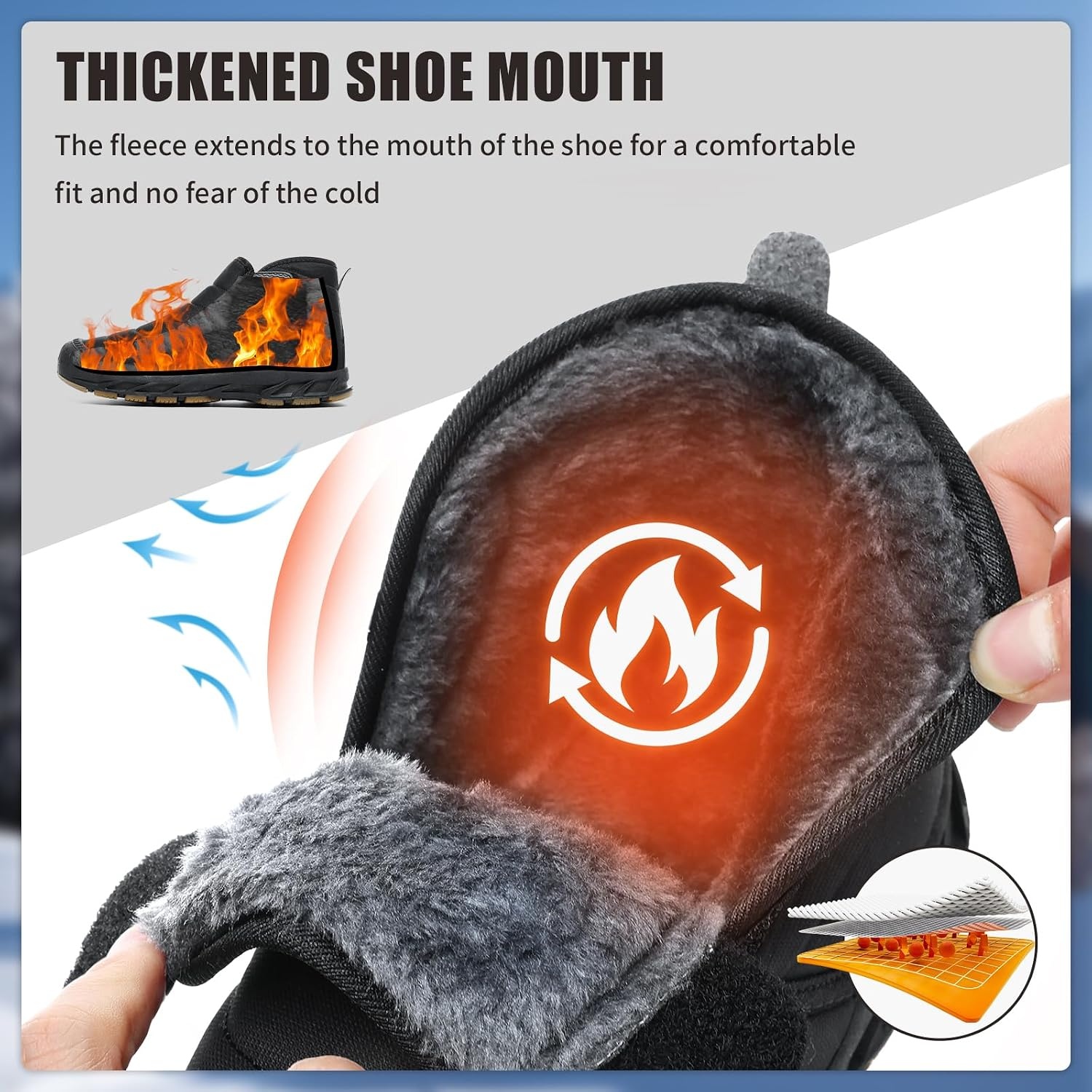 image:imageMens Snow Boots Winter Velcro Water Resistant Fur Lined Slip On Ankle Boot Lightweight Non Slip Rubber Sole Outdoor Walking Shoes for Cold WeatherAllblack