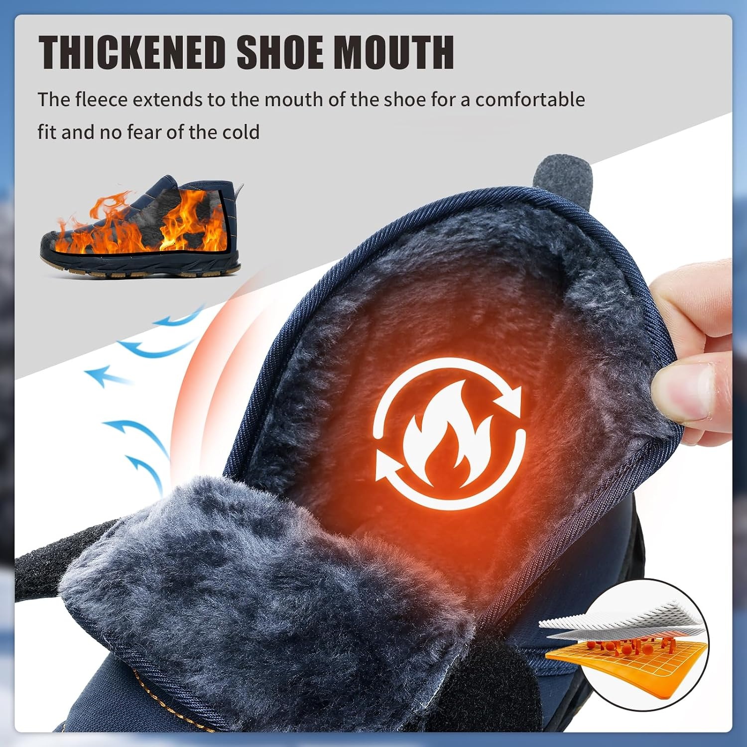 image:imageMens Snow Boots Winter Velcro Water Resistant Fur Lined Slip On Ankle Boot Lightweight Non Slip Rubber Sole Outdoor Walking Shoes for Cold WeatherDarkblue