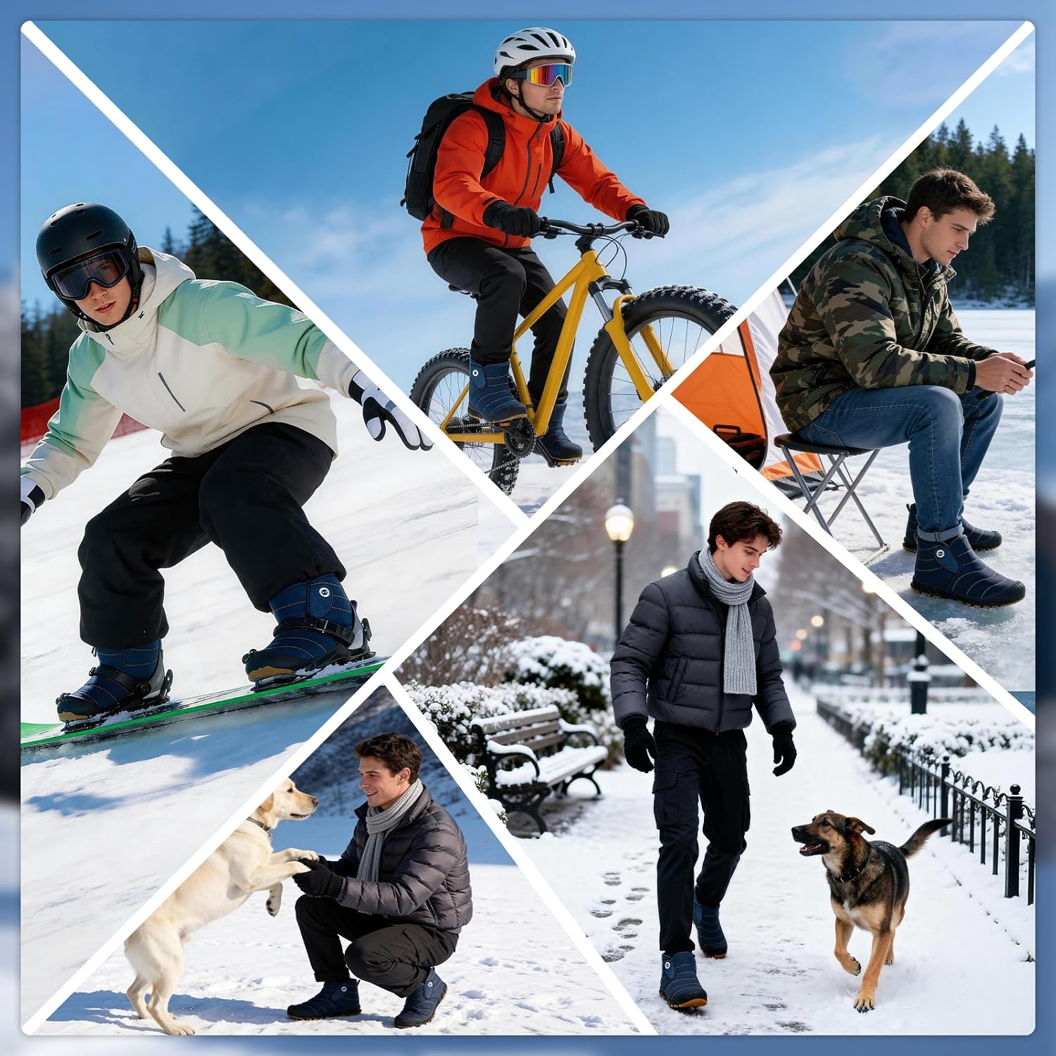 image:imageMens Snow Boots Winter Velcro Water Resistant Fur Lined Slip On Ankle Boot Lightweight Non Slip Rubber Sole Outdoor Walking Shoes for Cold WeatherDarkblue
