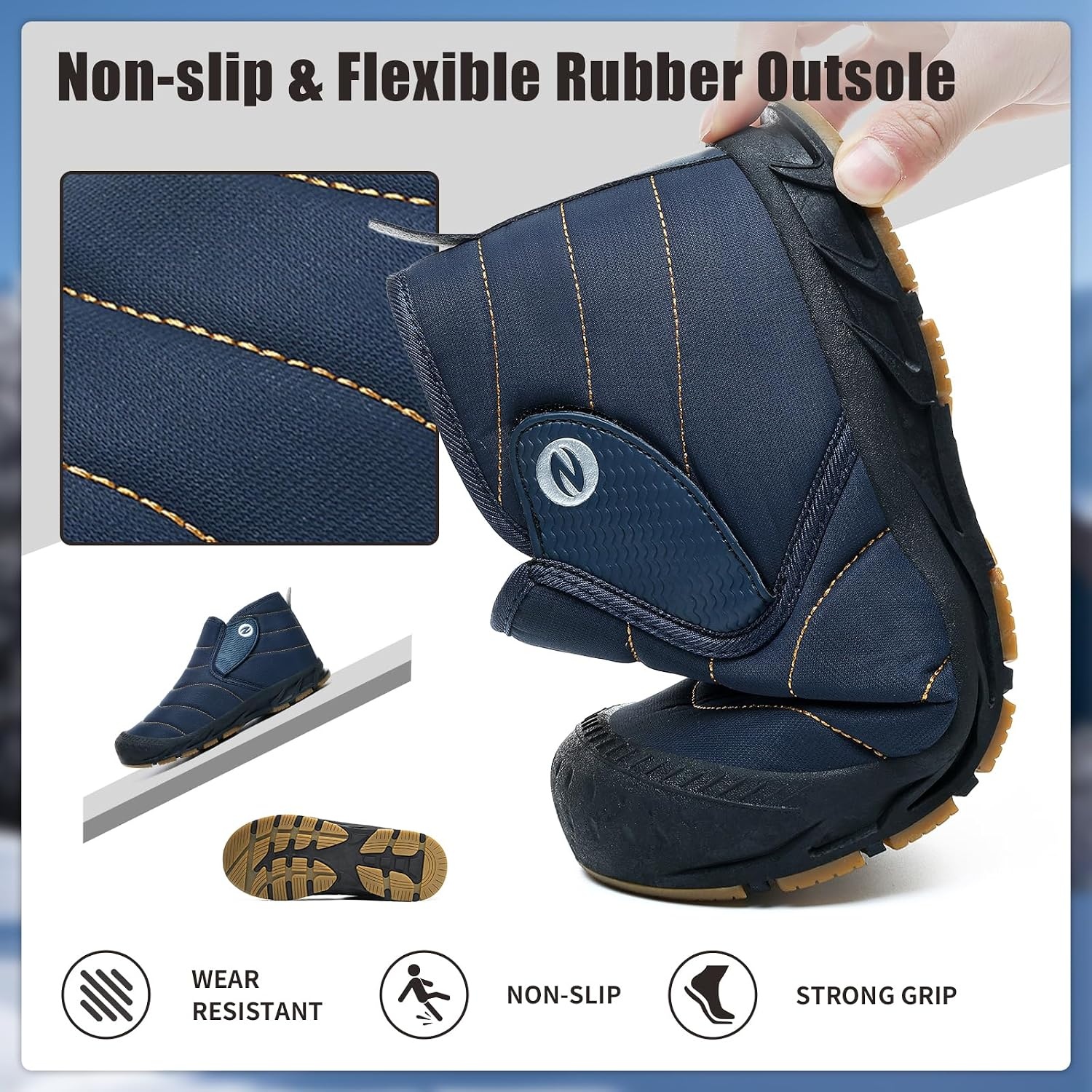 image:imageMens Snow Boots Winter Velcro Water Resistant Fur Lined Slip On Ankle Boot Lightweight Non Slip Rubber Sole Outdoor Walking Shoes for Cold WeatherDarkblue