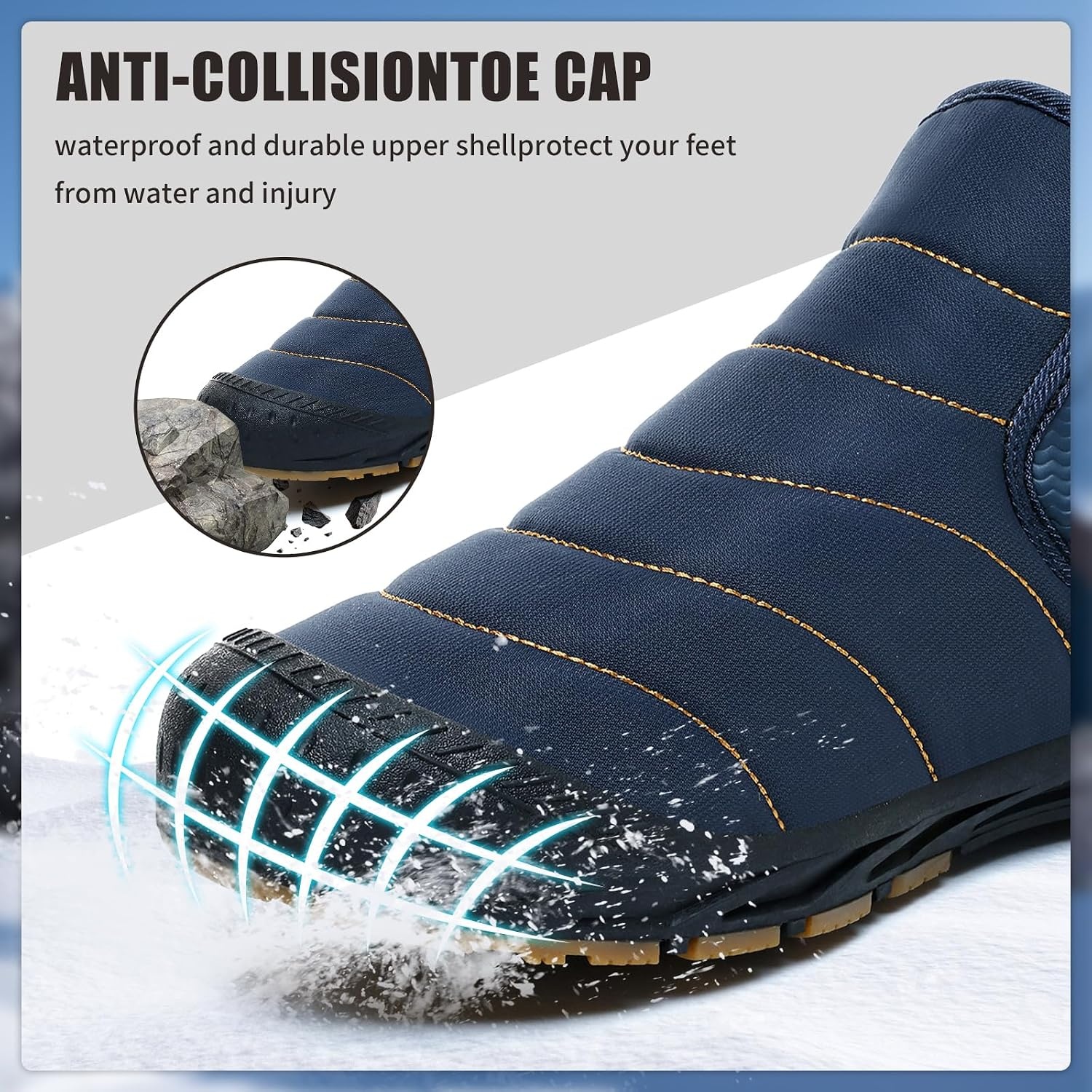 image:imageMens Snow Boots Winter Velcro Water Resistant Fur Lined Slip On Ankle Boot Lightweight Non Slip Rubber Sole Outdoor Walking Shoes for Cold WeatherDarkblue