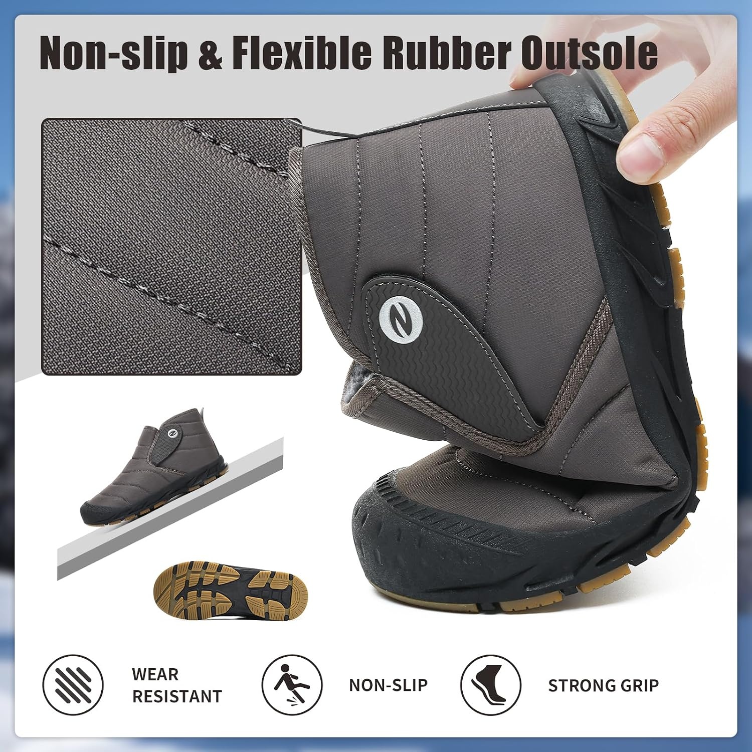 image:imageMens Snow Boots Winter Velcro Water Resistant Fur Lined Slip On Ankle Boot Lightweight Non Slip Rubber Sole Outdoor Walking Shoes for Cold WeatherDarkbrown