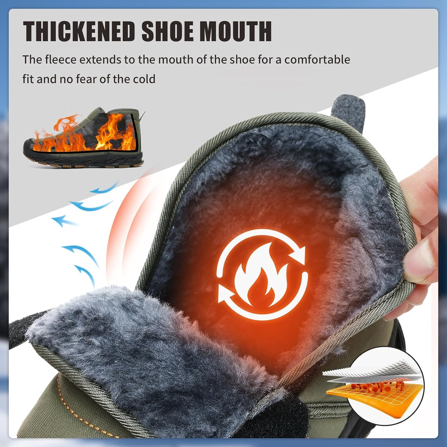image:imageMens Snow Boots Winter Velcro Water Resistant Fur Lined Slip On Ankle Boot Lightweight Non Slip Rubber Sole Outdoor Walking Shoes for Cold WeatherGreen