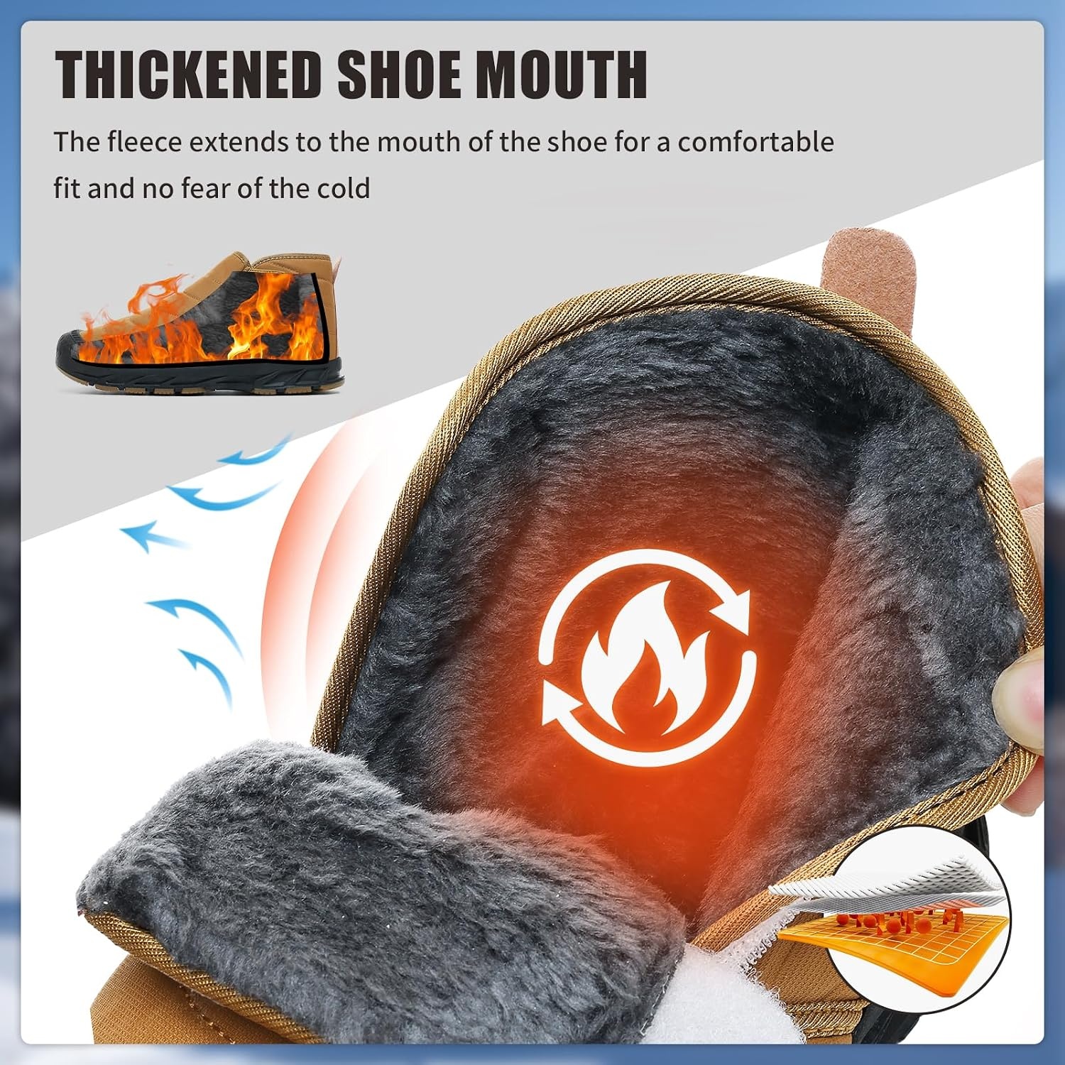 image:imageMens Snow Boots Winter Velcro Water Resistant Fur Lined Slip On Ankle Boot Lightweight Non Slip Rubber Sole Outdoor Walking Shoes for Cold WeatherYellow