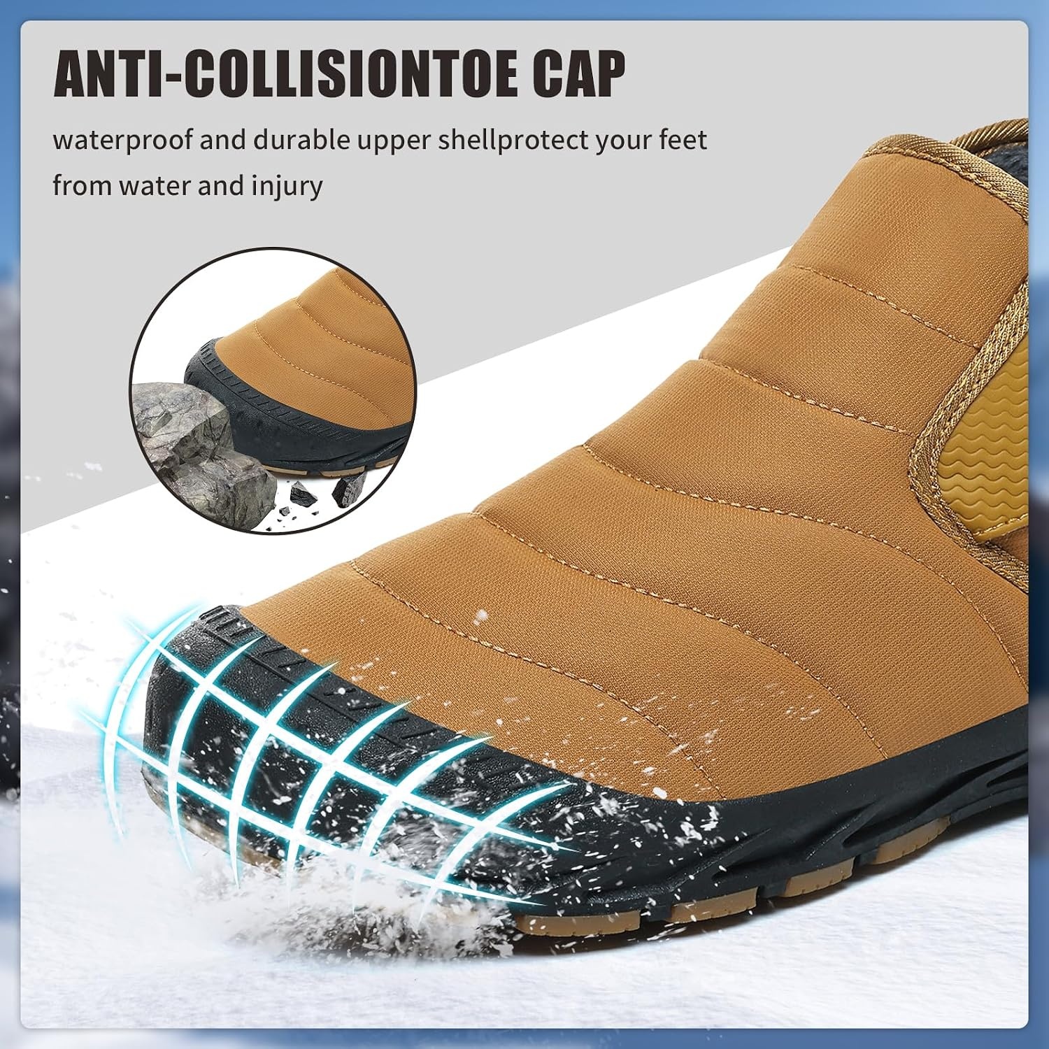 image:imageMens Snow Boots Winter Velcro Water Resistant Fur Lined Slip On Ankle Boot Lightweight Non Slip Rubber Sole Outdoor Walking Shoes for Cold WeatherYellow