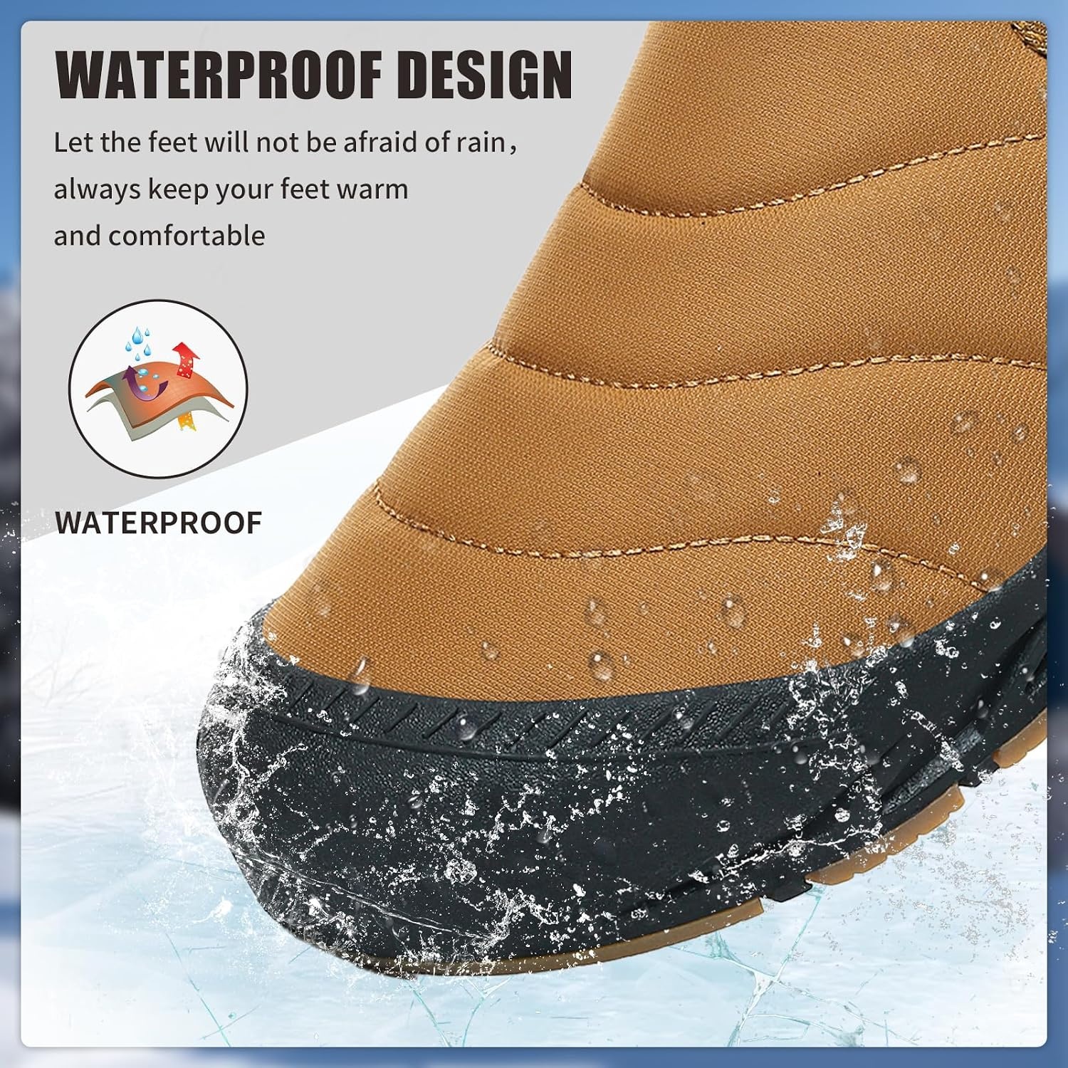 image:imageMens Snow Boots Winter Velcro Water Resistant Fur Lined Slip On Ankle Boot Lightweight Non Slip Rubber Sole Outdoor Walking Shoes for Cold WeatherYellow