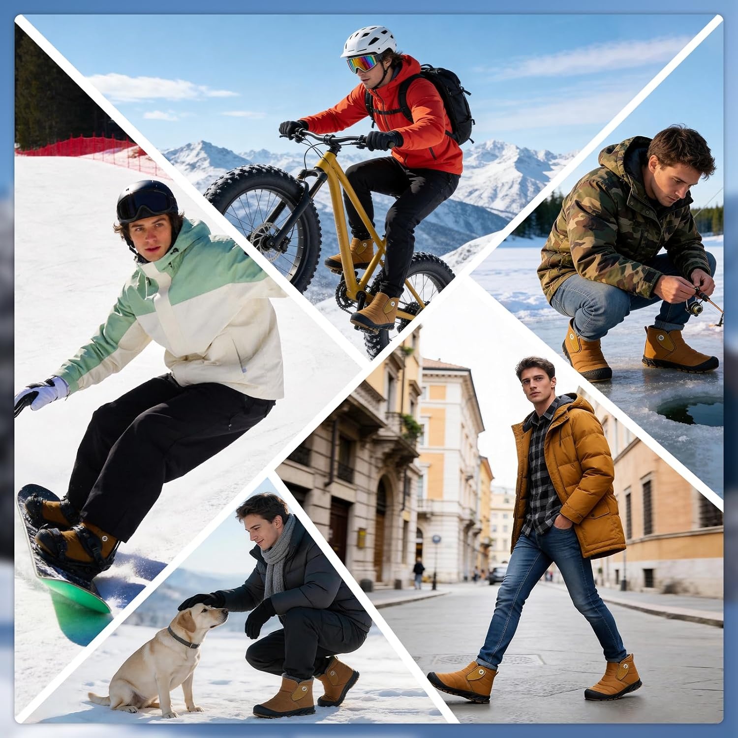 image:imageMens Snow Boots Winter Velcro Water Resistant Fur Lined Slip On Ankle Boot Lightweight Non Slip Rubber Sole Outdoor Walking Shoes for Cold WeatherYellow