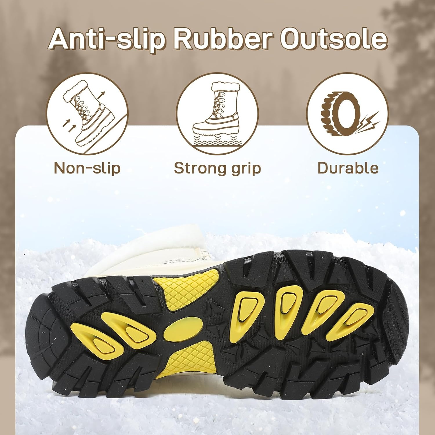 image:imageWomens Snow Boots Warm Fur Lined Winter Boots Mid Calf Waterproof Anti Slip Ankle Boots ColdResistant Outdoor Walking Shoes for Women Ladies Girls SnowbootsBeige