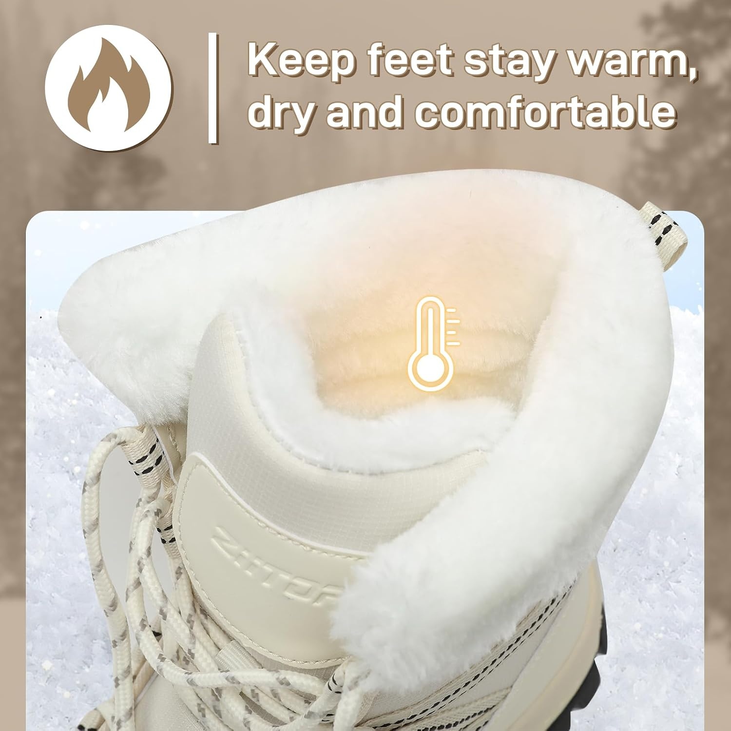image:imageWomens Snow Boots Warm Fur Lined Winter Boots Mid Calf Waterproof Anti Slip Ankle Boots ColdResistant Outdoor Walking Shoes for Women Ladies Girls SnowbootsBeige