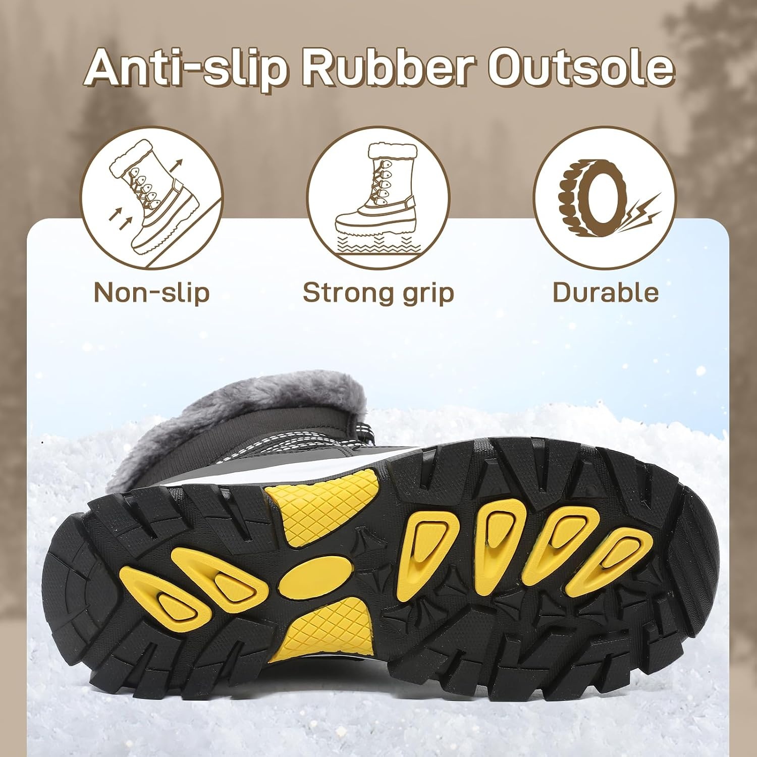 image:imageWomens Snow Boots Warm Fur Lined Winter Boots Mid Calf Waterproof Anti Slip Ankle Boots ColdResistant Outdoor Walking Shoes for Women Ladies Girls SnowbootsBlack