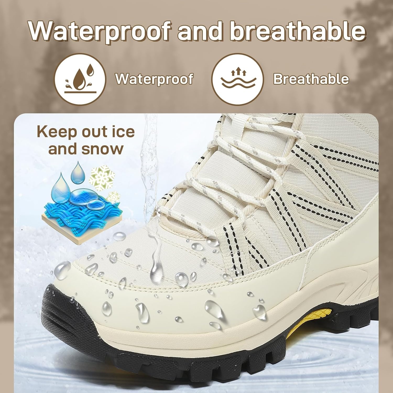image:imageWomens Snow Boots Warm Fur Lined Winter Boots Mid Calf Waterproof Anti Slip Ankle Boots ColdResistant Outdoor Walking Shoes for Women Ladies Girls SnowbootsBeige