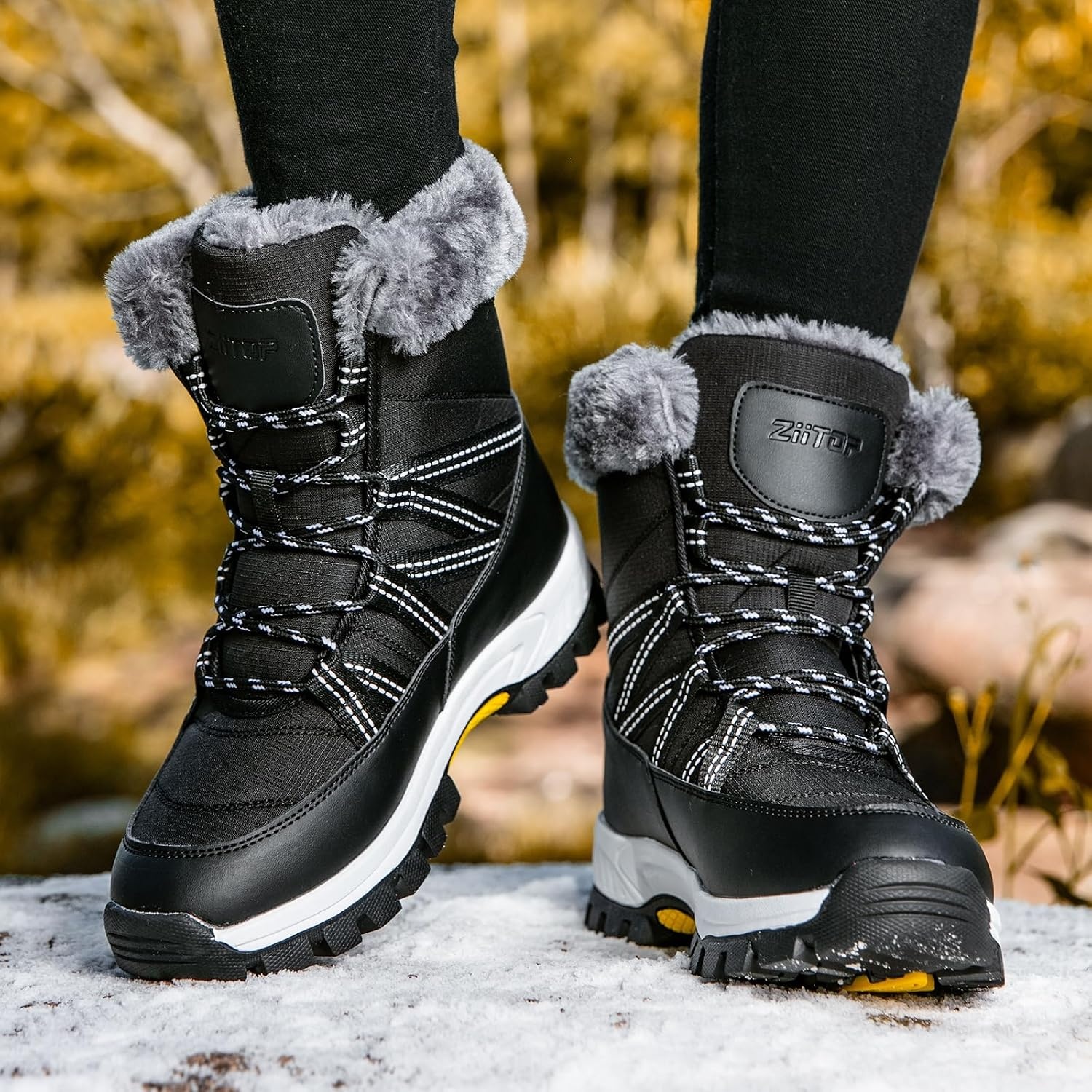 image:imageWomens Snow Boots Warm Fur Lined Winter Boots Mid Calf Waterproof Anti Slip Ankle Boots ColdResistant Outdoor Walking Shoes for Women Ladies Girls SnowbootsBlack