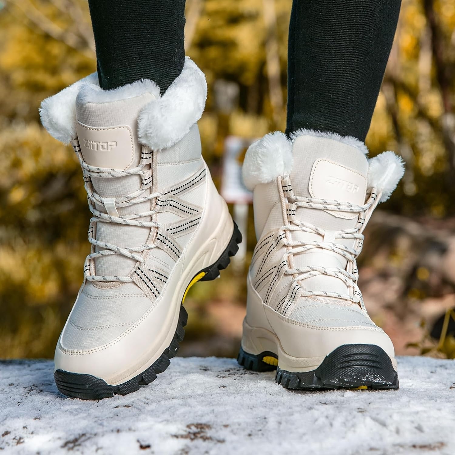 image:imageWomens Snow Boots Warm Fur Lined Winter Boots Mid Calf Waterproof Anti Slip Ankle Boots ColdResistant Outdoor Walking Shoes for Women Ladies Girls SnowbootsBeige