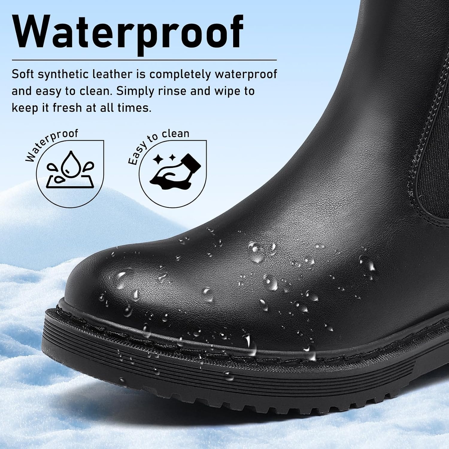 image:imageWomens Winter Chelsea Boots Warm Faux Fur Lined Chunky Lug Ankle Booties SlipOn Design Features Elastic Side Panels A Platform Sole And Round Toe For Commuting Shopping And TravelBlack