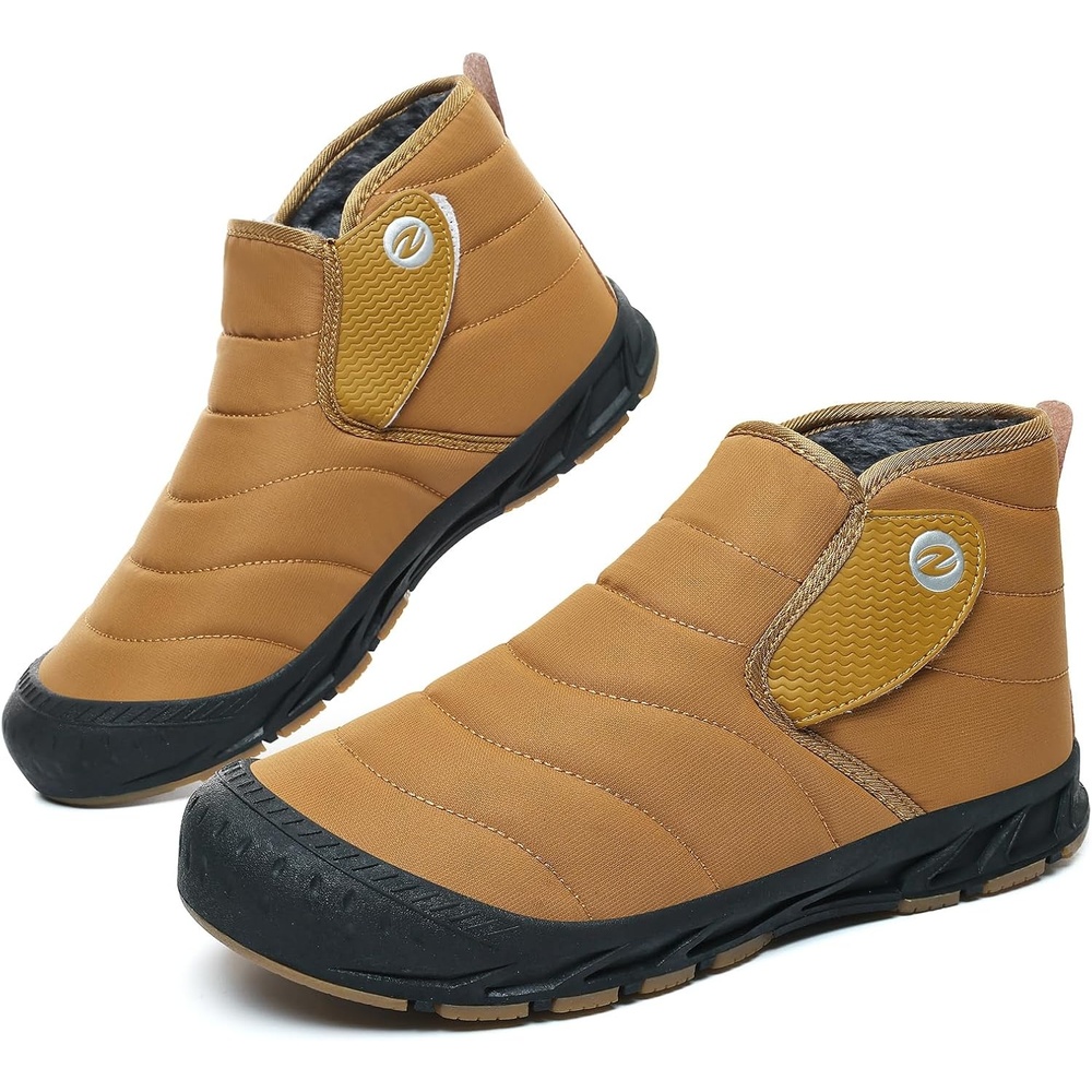 image:imageMens Snow Boots Winter Velcro Water Resistant Fur Lined Slip On Ankle Boot Lightweight Non Slip Rubber Sole Outdoor Walking Shoes for Cold WeatherYellow