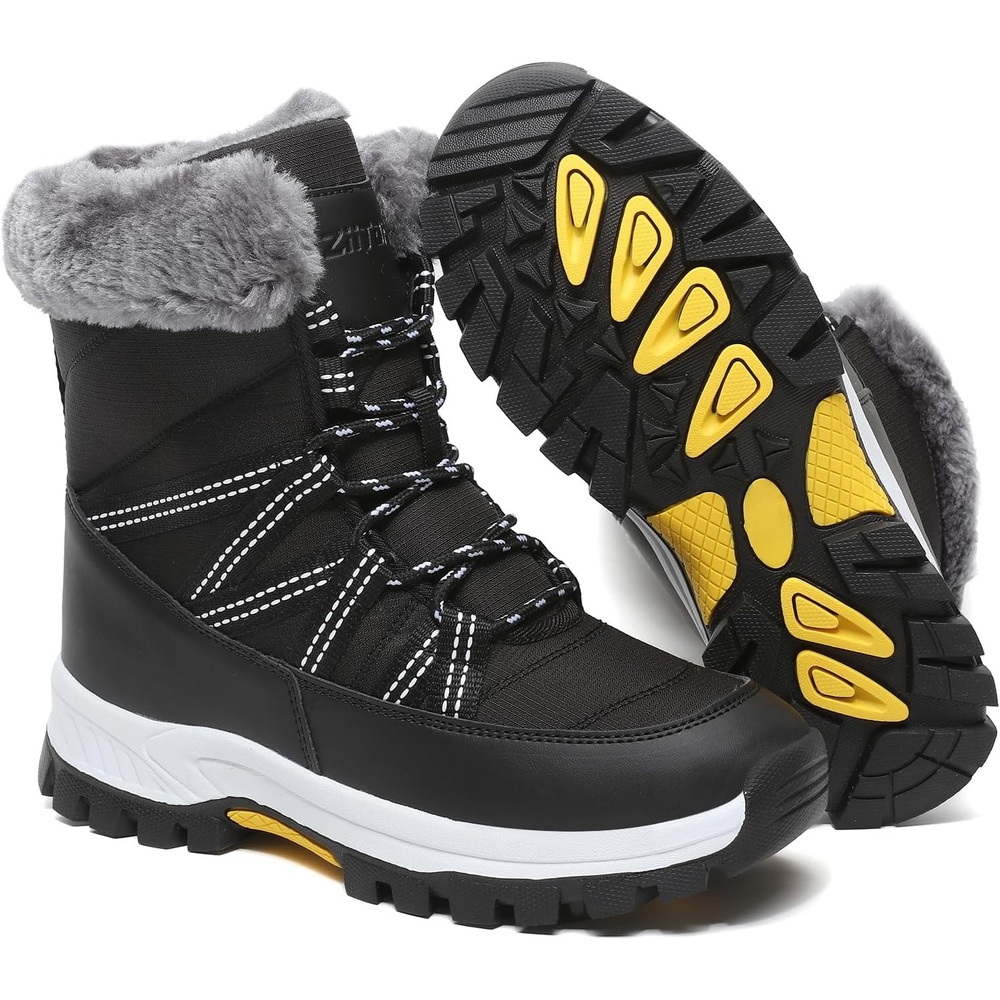 image:imageWomens Snow Boots Warm Fur Lined Winter Boots Mid Calf Waterproof Anti Slip Ankle Boots ColdResistant Outdoor Walking Shoes for Women Ladies Girls SnowbootsBlack
