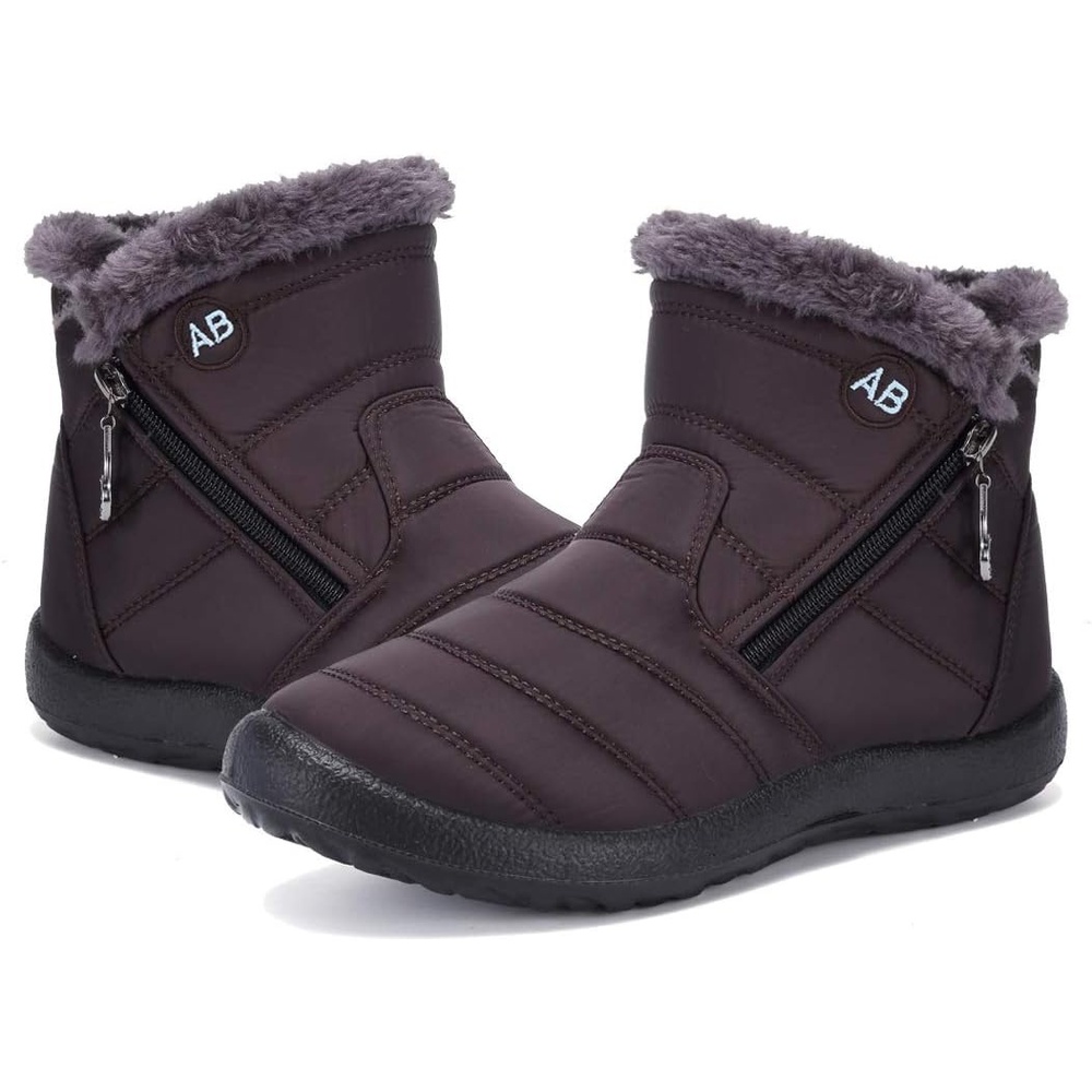 image:imageWomens Snow Boots Winter Fur Lined Ankle Boots Ladies Side Zipper Warm Lightweight Booties Outdoor AntiSlip Girls Walking BootsBrown