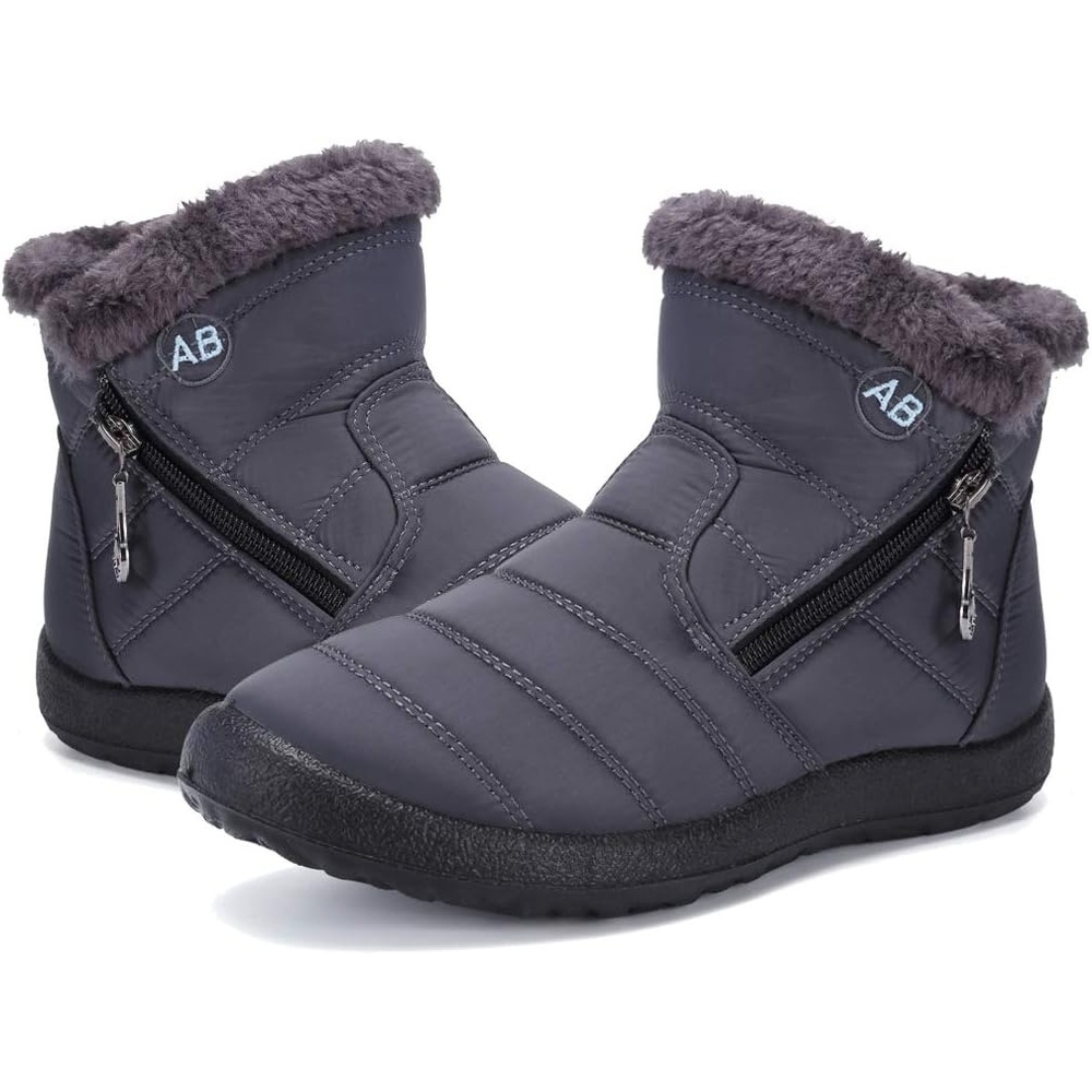 image:imageWomens Snow Boots Winter Fur Lined Ankle Boots Ladies Side Zipper Warm Lightweight Booties Outdoor AntiSlip Girls Walking BootsGrey