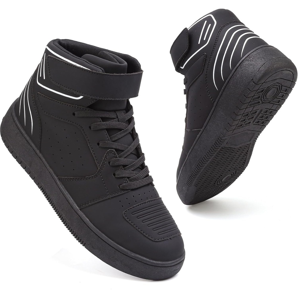 image:imageziitop Motorcycle Boots for Men Riding Shoes Ankle Strap Moto SneakersBlack