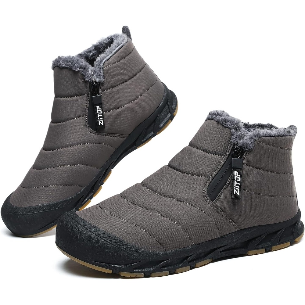 image:imageziitop Snow Boots Mens Waterproof Winter Boots Fur Lined Warm Ankle Boots  Zipper Closure Slip on Outdoor Boot Comfortable Walking ShoesDark Brown