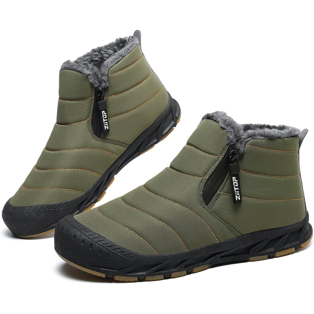 image:imageziitop Snow Boots Mens Waterproof Winter Boots Fur Lined Warm Ankle Boots Zipper Closure Slip on Outdoor Boot Comfortable Walking ShoesGreen