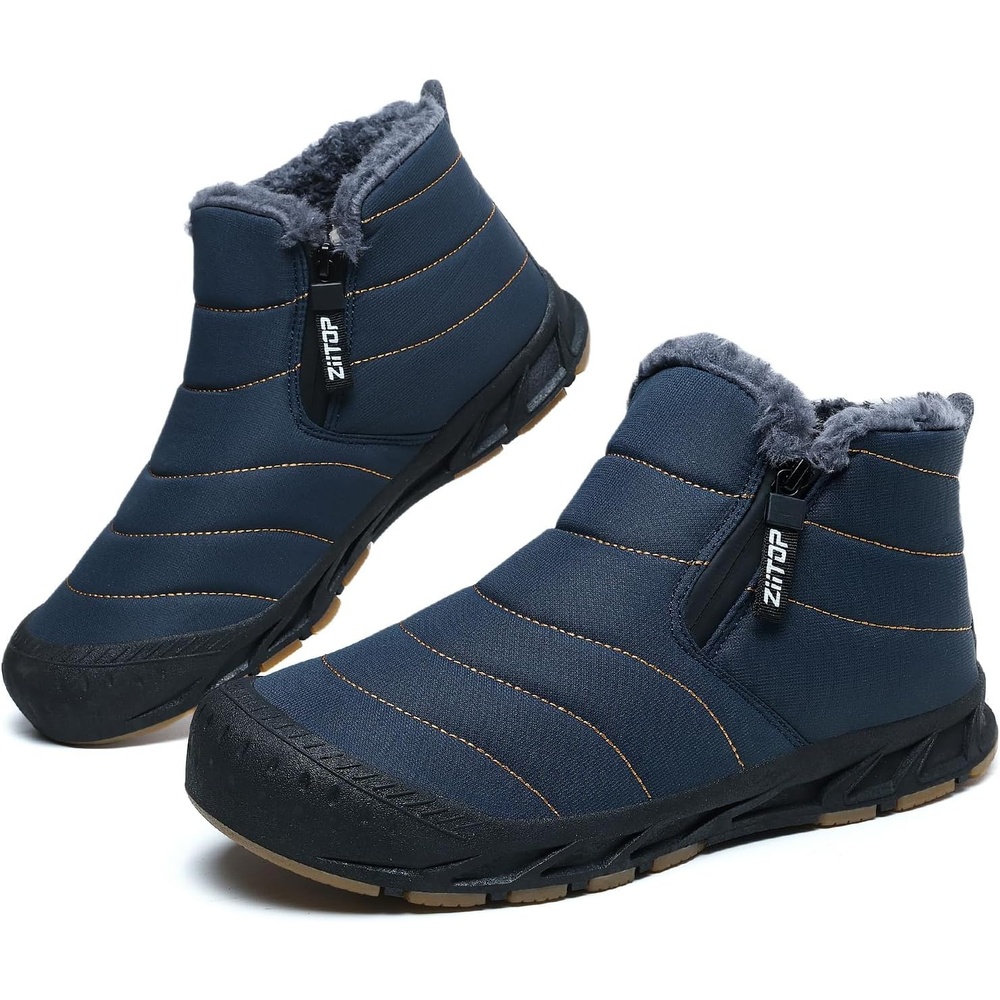 image:imageziitop Snow Boots Mens Waterproof Winter Boots Fur Lined Warm Ankle Boots Zipper Closure Slip on Outdoor Boot Comfortable Walking ShoesNavy