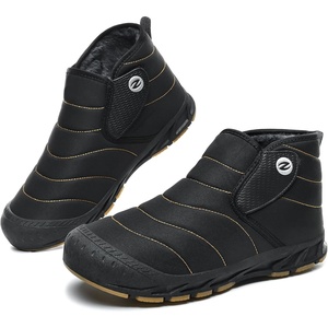 Mens Snow Boots Winter Velcro Water Resistant Fur Lined Slip On Ankle Boot | Lightweight Non Slip Rubber Sole Outdoor Walking Shoes for Cold Weather(Blackyellow)