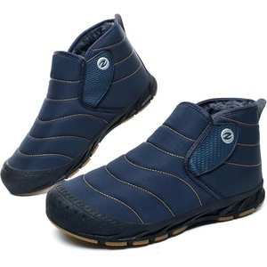 Mens Snow Boots Winter Velcro Water Resistant Fur Lined Slip On Ankle Boot | Lightweight Non Slip Rubber Sole Outdoor Walking Shoes for Cold Weather(Darkblue)
