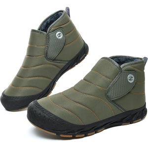 Mens Snow Boots Winter Velcro Water Resistant Fur Lined Slip On Ankle Boot | Lightweight Non Slip Rubber Sole Outdoor Walking Shoes for Cold Weather(Green)