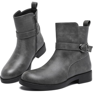 Women’s Mid Ankle Booties for Fall Winter Chunky low heel Snow Wear Zipper | PU Leather & Suede Mid Calf Comfort Round Toe Soft Lining Boots Zipper Buckle work Daily Travel Business Gifts Four Seasons(Dark Gray)