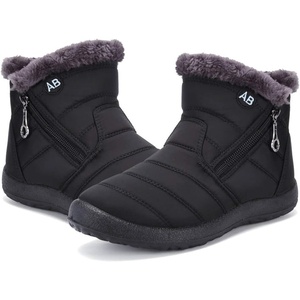 Womens Snow Boots Winter Fur Lined Ankle Boots Ladies Side Zipper Warm Lightweight Booties Outdoor Anti-Slip Girls Walking Boots(Black)