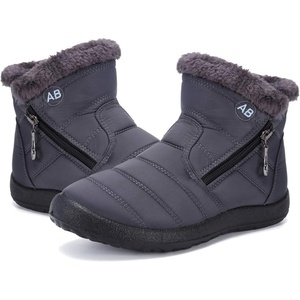 Womens Snow Boots Winter Fur Lined Ankle Boots Ladies Side Zipper Warm Lightweight Booties Outdoor Anti-Slip Girls Walking Boots(Grey)