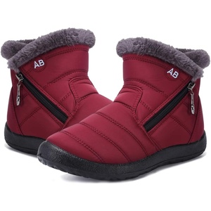 Womens Snow Boots Winter Fur Lined Ankle Boots Ladies Side Zipper Warm Lightweight Booties Outdoor Anti-Slip Girls Walking Boots(Red)