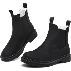 Womens Winter Chelsea Boots Warm Faux Fur Lined Chunky Lug Ankle Booties | Slip-On Design Features Elastic Side Panels A Platform Sole And Round Toe For Commuting Shopping And Travel(Matte Black)