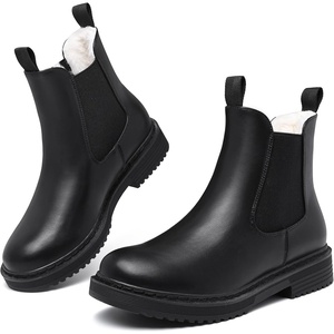 Womens Winter Chelsea Boots Warm Faux Fur Lined Chunky Lug Ankle Booties | Slip-On Design Features Elastic Side Panels A Platform Sole And Round Toe For Commuting Shopping And Travel(Black)