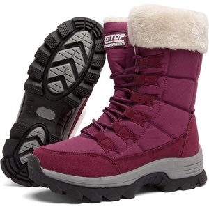 ziitop Womens Winter Snow Boots Waterproof Fur Lined Warm | Winter Boots for Women Lace up Mid Calf Outdoor Anti-Slip Shoes for Walking,shopping,fishing,hiking,skiing great gift(Wine Red)
