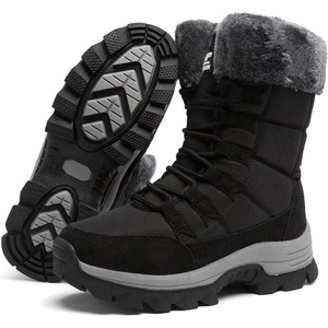 ziitop Womens Winter Snow Boots Waterproof Fur Lined Warm | Winter Boots for Women Lace up Mid Calf Outdoor Anti-Slip Shoes for Walking,shopping,fishing,hiking,skiing great gift(Black+grey-1)